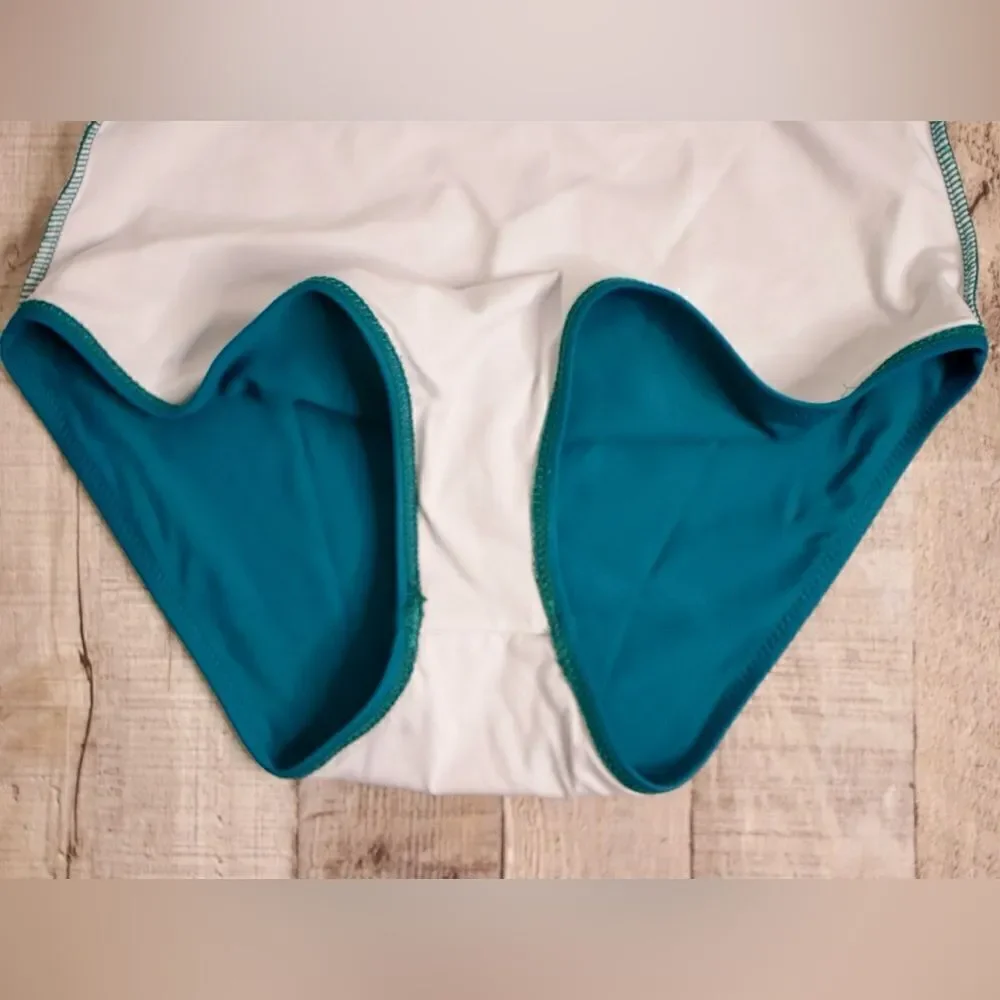 Tropical Floral Cut Out Tummy Teal Moderate Coverage 1pc Swimsuit SMALL Vacation